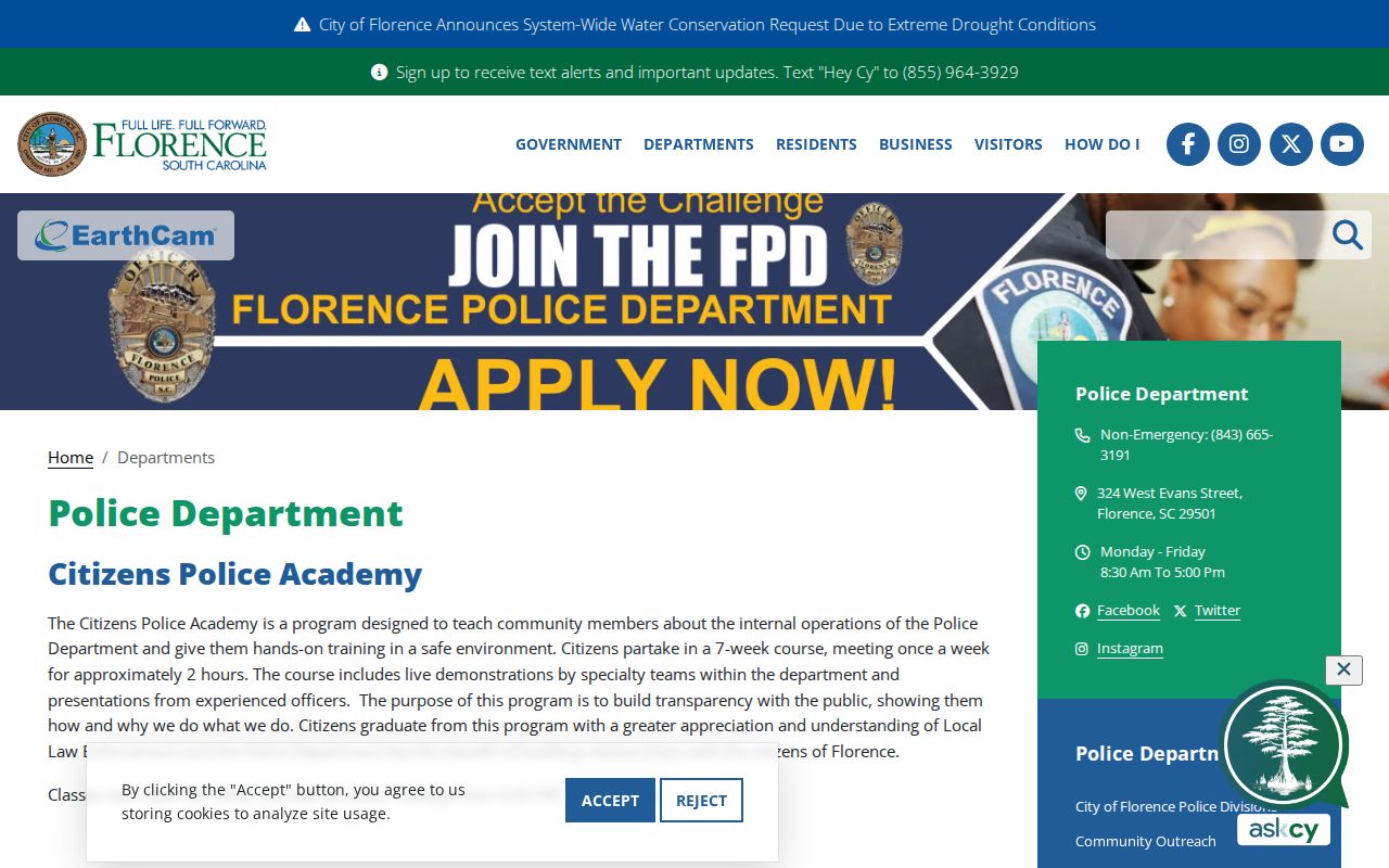 Florence Police Department source for Florence criminal records