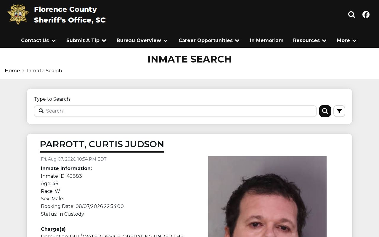 Florence County arrest search current inmate booking feed