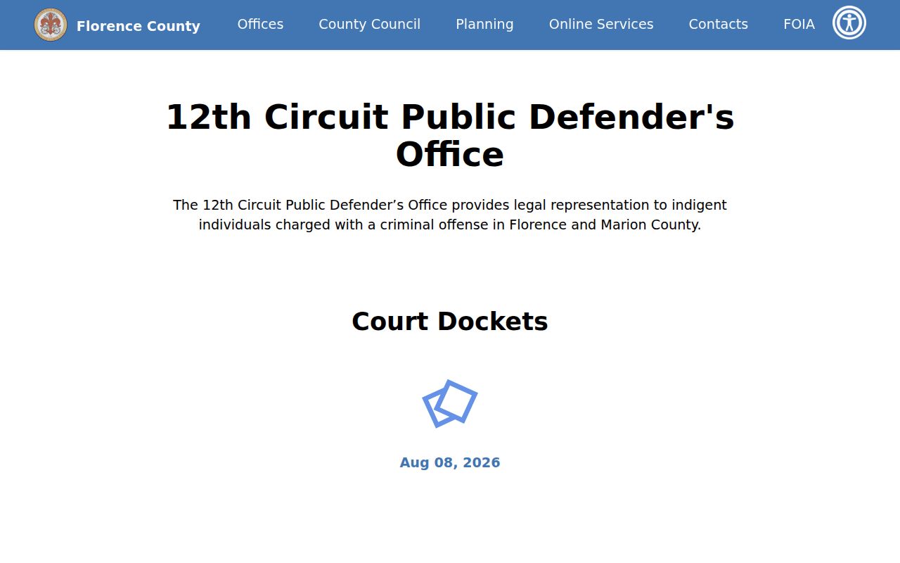 Florence County court case docket resources from the Public Defender
