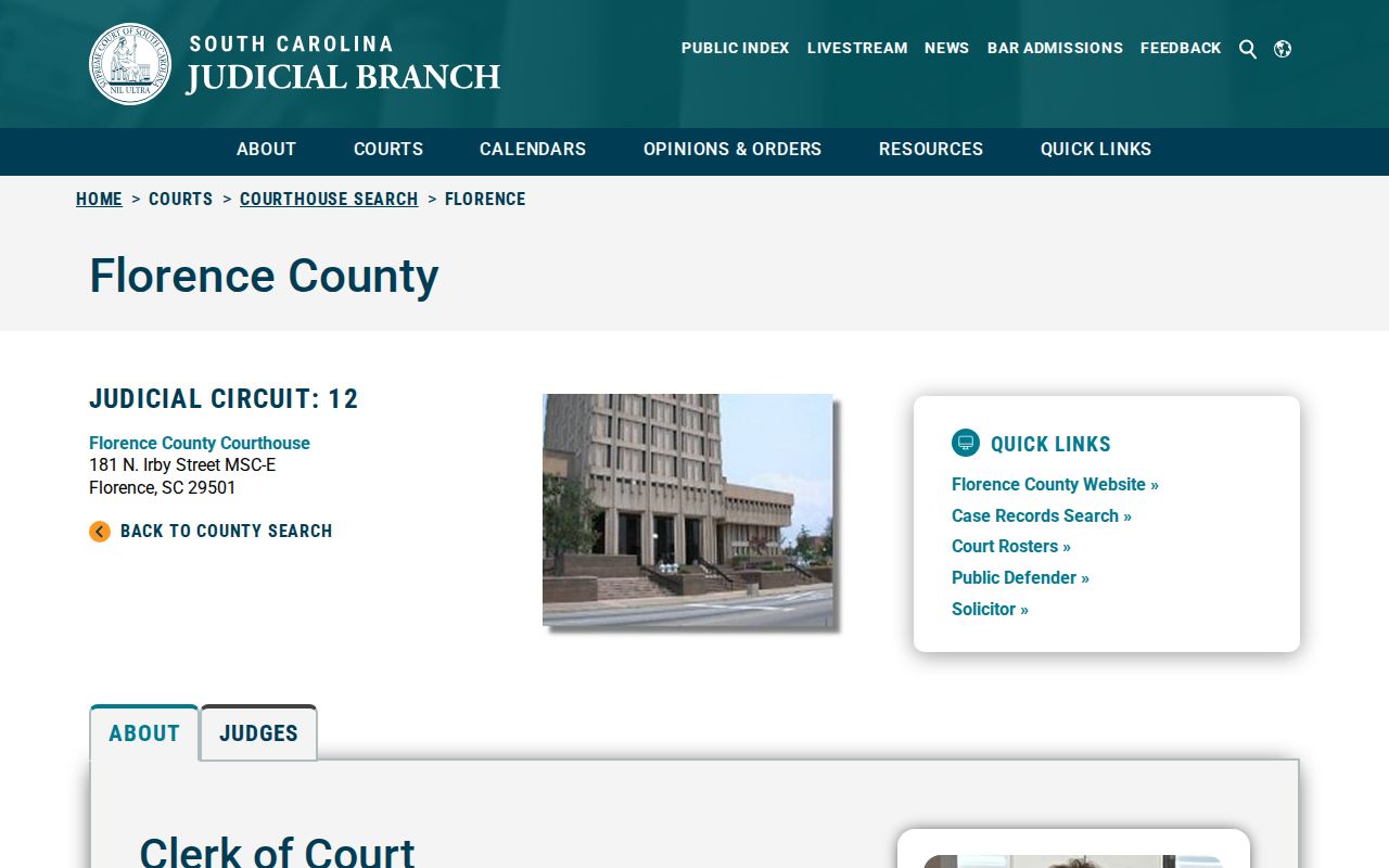 Florence County courthouse and clerk information