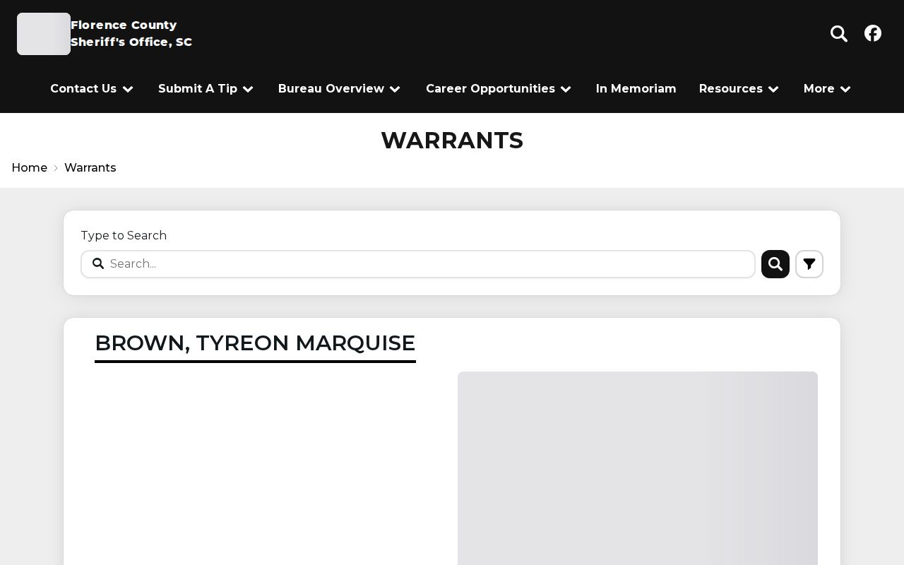 Florence County Sheriff active warrant search interface