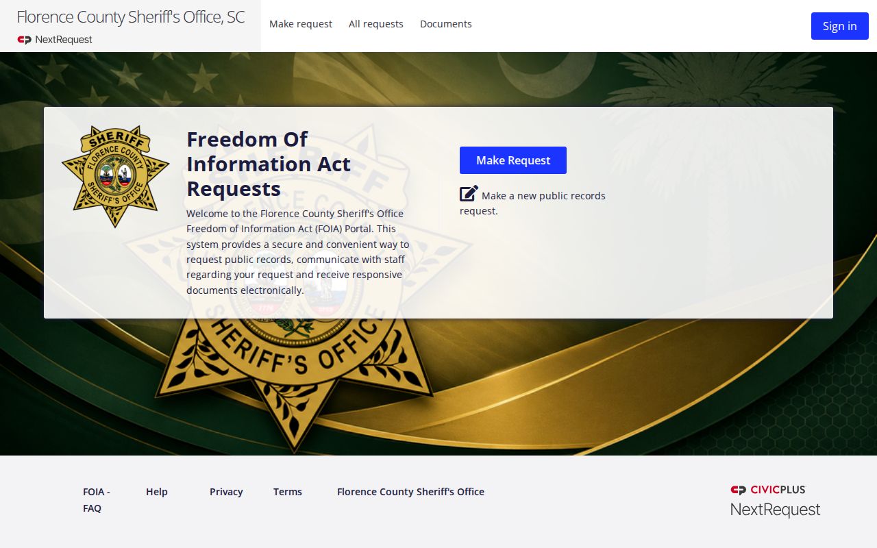 Florence County Sheriff secure NextRequest records portal