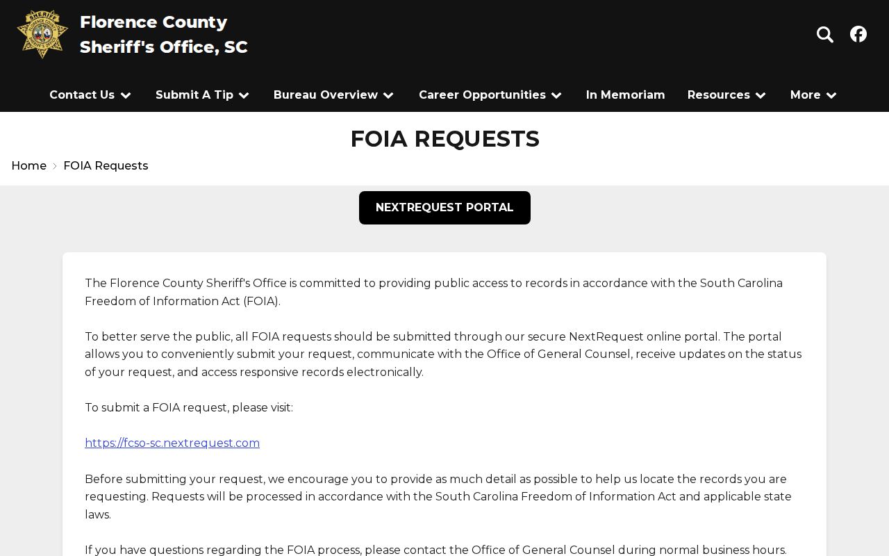 Florence County Sheriff public records request instructions