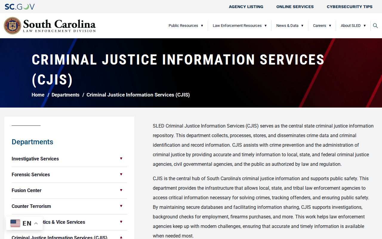 SLED Criminal Justice Information Services criminal history guidance