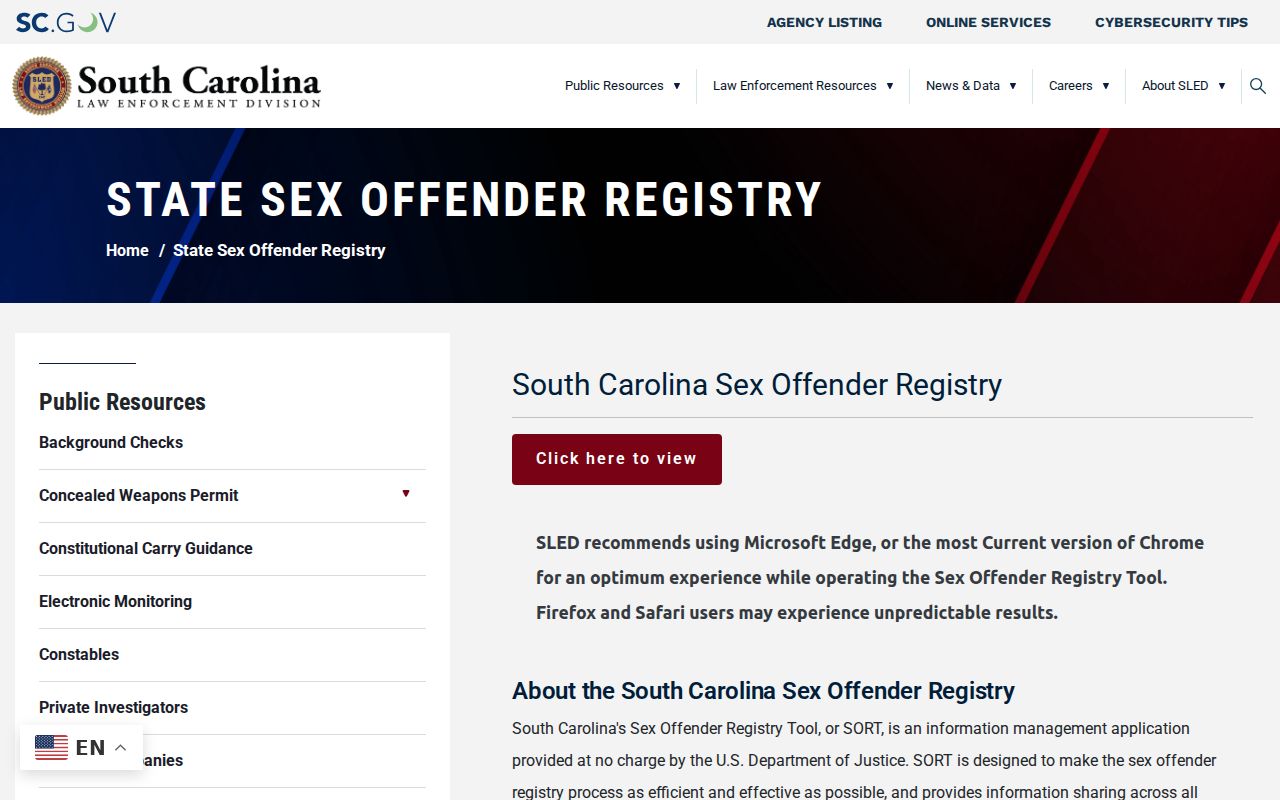 Florence County sex offender lookup guidance from SLED