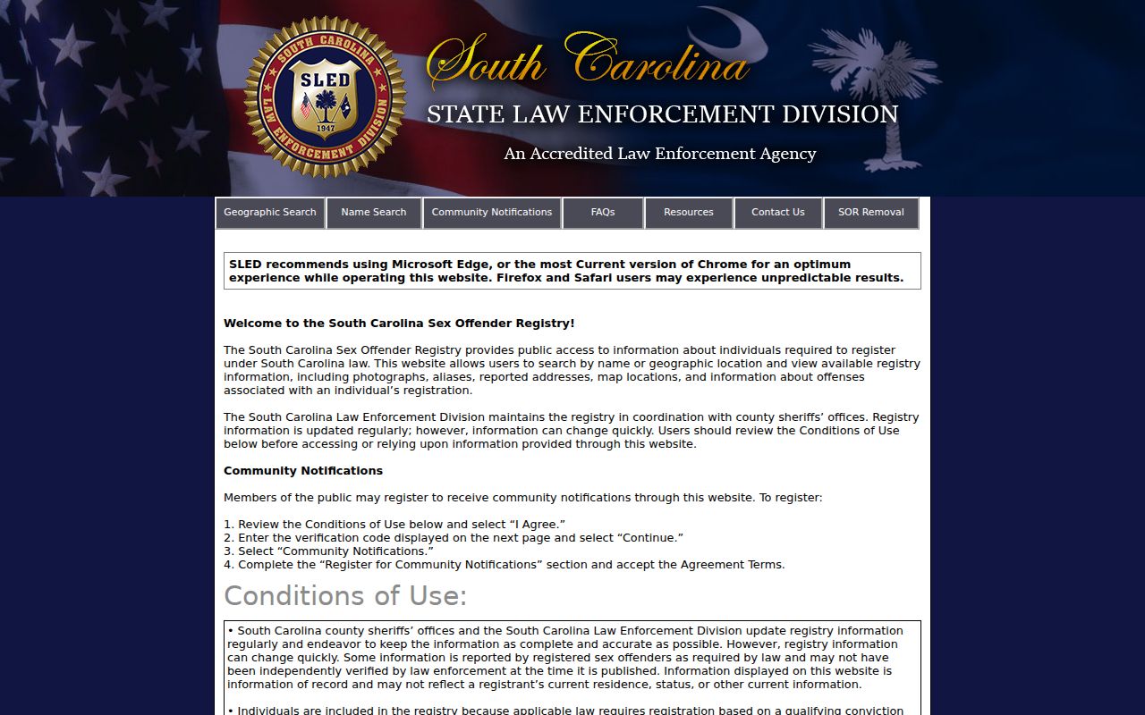 Florence County sex offender lookup in South Carolina SORT
