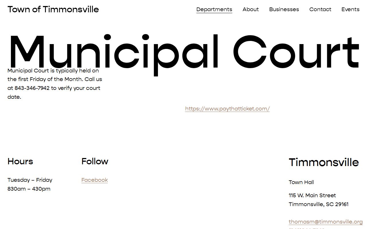 Timmonsville Municipal Court source for Timmonsville court records